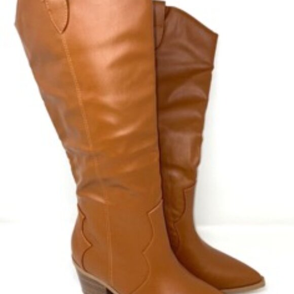 Bamboo Mindful Tall Women's Western Block Heeled Boot Tan Size 8 - Picture 2 of 6